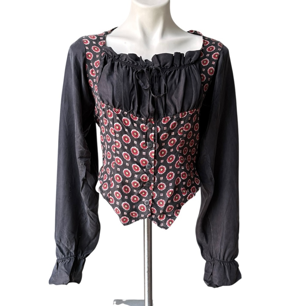 Vintage 90’s/Y2K Croquet Club Silk Long Sleeve Top, Sz M
